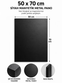 MOOLY Siyah Manyetik Metal Pano 50x70 cm, Dekoratif Fotoğraf ve Not Panosu