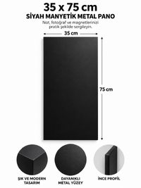 MOOLY Siyah Mıknatıslı Metal Pano 35x75 cm, Dekoratif Magnet ve Not Panosu